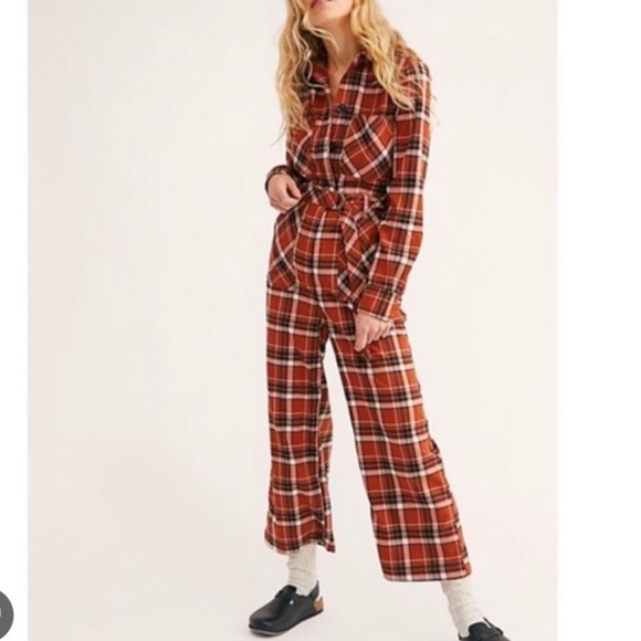 Free people Belted Plaid Jumpsuit - Burnt Orange - Picture 1 of 6
